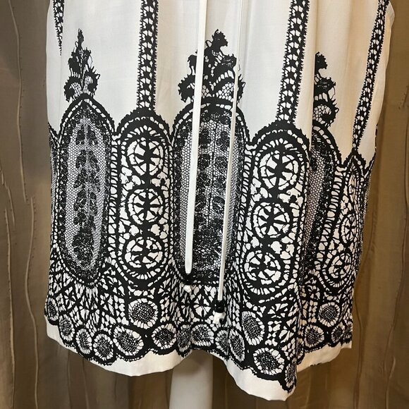 New York & Company White Cold Shoulder Dress with Black lace design, SIze Medium - Picture 5 of 16